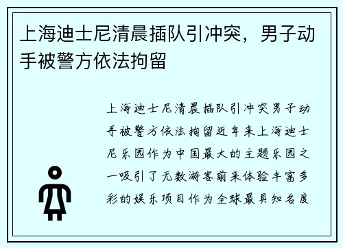 上海迪士尼清晨插队引冲突,男子动手被警方依法拘留 上海迪士尼清晨插队引冲突,男子动手被警方依法拘留