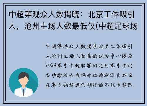 中超第观众人数揭晓:北京工体吸引人,沧州主场人数最低仅(中超足球场观众席人数要求)