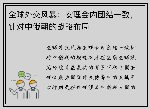 全球外交风暴:安理会内团结一致,针对中俄朝的战略布局