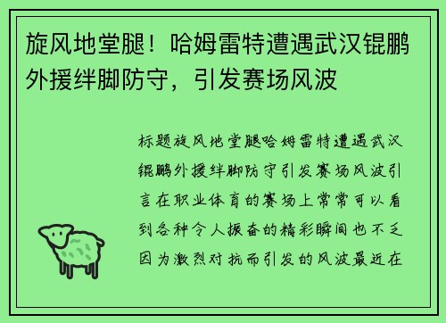 旋风地堂腿!哈姆雷特遭遇武汉锟鹏外援绊脚防守,引发赛场风波 旋风地堂腿!哈姆雷特遭遇武汉锟鹏外援绊脚防守,引发赛场风波