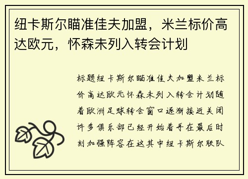 纽卡斯尔瞄准佳夫加盟,米兰标价高达欧元,怀森未列入转会计划