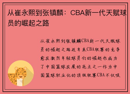 从崔永熙到张镇麟：CBA新一代天赋球员的崛起之路