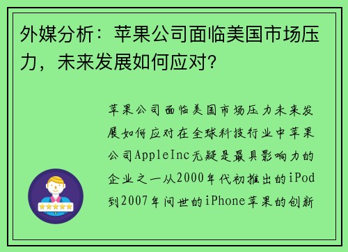 外媒分析:苹果公司面临美国市场压力,未来发展如何应对? 外媒分析:苹果公司面临美国市场压力,未来发展如何应对?