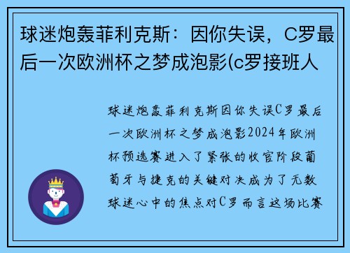 球迷炮轰菲利克斯：因你失误，C罗最后一次欧洲杯之梦成泡影(c罗接班人菲利克斯)